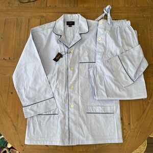 Black Brown Men’s Long Sleeve And Pants Pajama Set Medium Blue Button Front